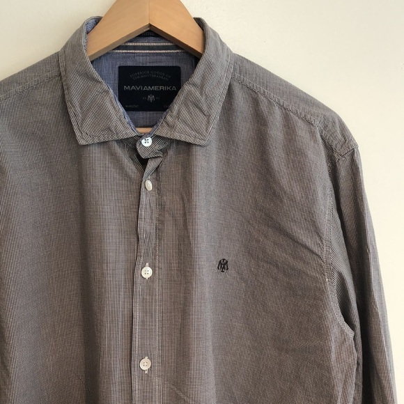 Maviamerika button down dress shirt men’s XXL Black and grey plaid pattern - Picture 2 of 7